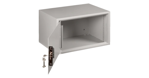 Настенный антивандальный шкаф с дверью на петлях, 7U, Ш520хВ320хГ400мм, серый