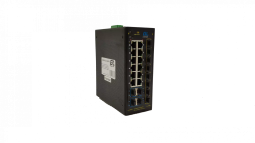 Коммутатор GIGALINK, L2+, индустриальный на DIN рейку, 12x10/100/1000Мбит/с (1-8 PoE af/at), 8x1000Мбит/с SFP, 4x10Гбит/с SFP+, 1 Консольный RJ-45, питание 48В (блок питания поставляется отдельно 480 Ватт)