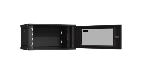 Шкаф настенный 6U, Ш600хГ350, 6U, Ш600хГ350, стеклянная дверь, цельнометаллические стенки, черный