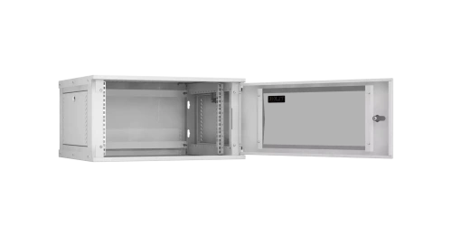 Шкаф настенный 6U, Ш600хГ450, стеклянная дверь, цельнометаллические стенки, серый