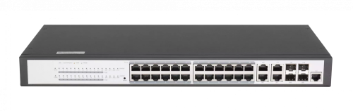 Коммутатор GL-SW-G204-24P L2 управляемый, 24 PoE (802.3af/at) портов 10/100/1000Мбит/с, 4 Base-X SFP 1000Мбит/с 1U 19’’, 220В, суммарная мощность 400Вт.